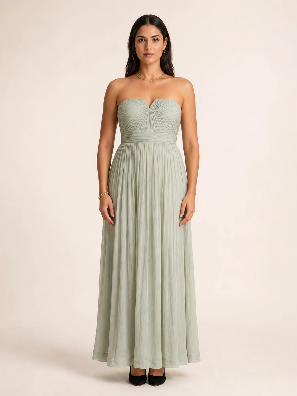 Vestido #124 Vestido escote bardot plata titanio en renta en Monterrey frente