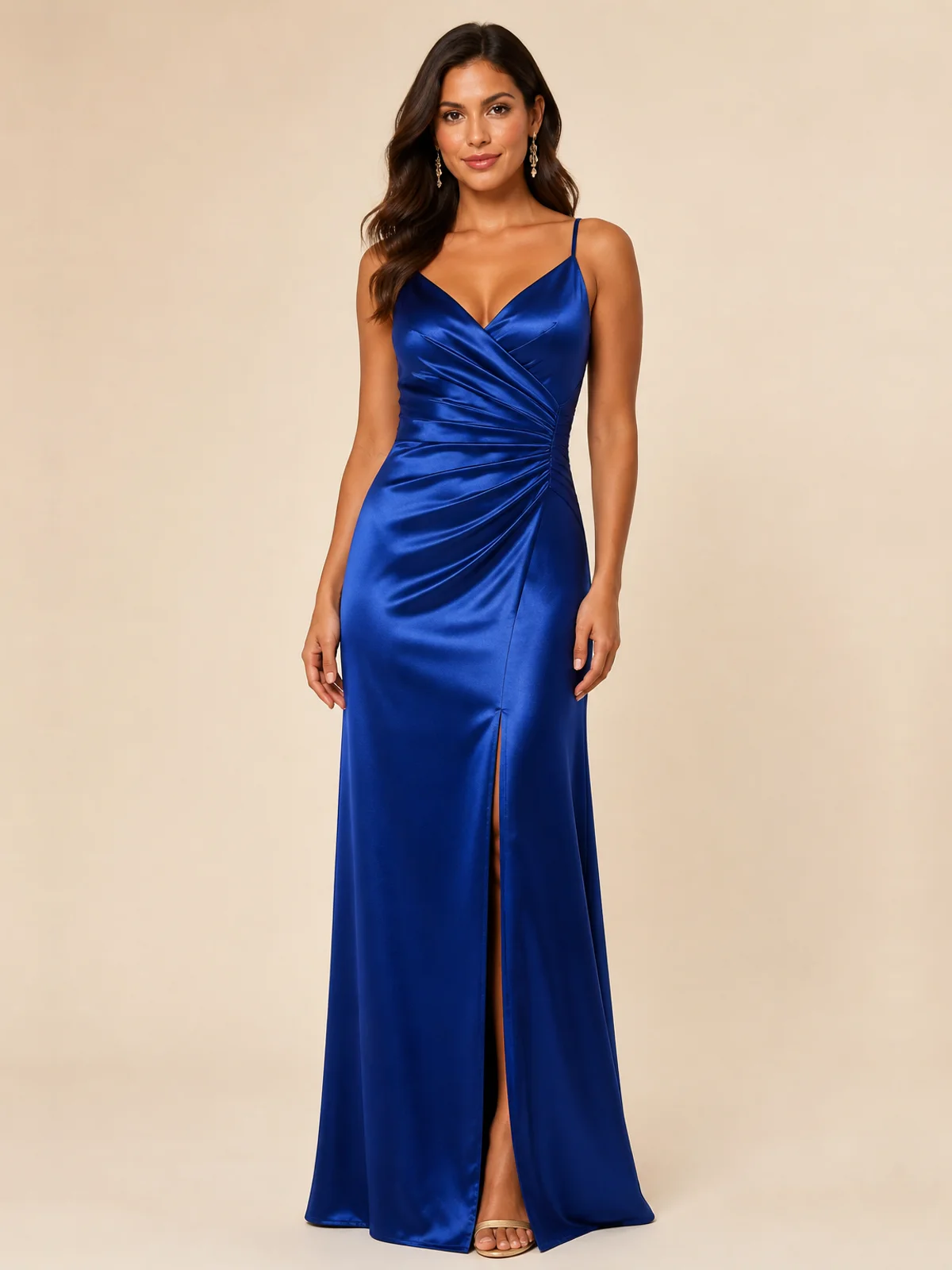 Vestido en renta: #139 Vestido drapeado de gala azul marino titanio frente