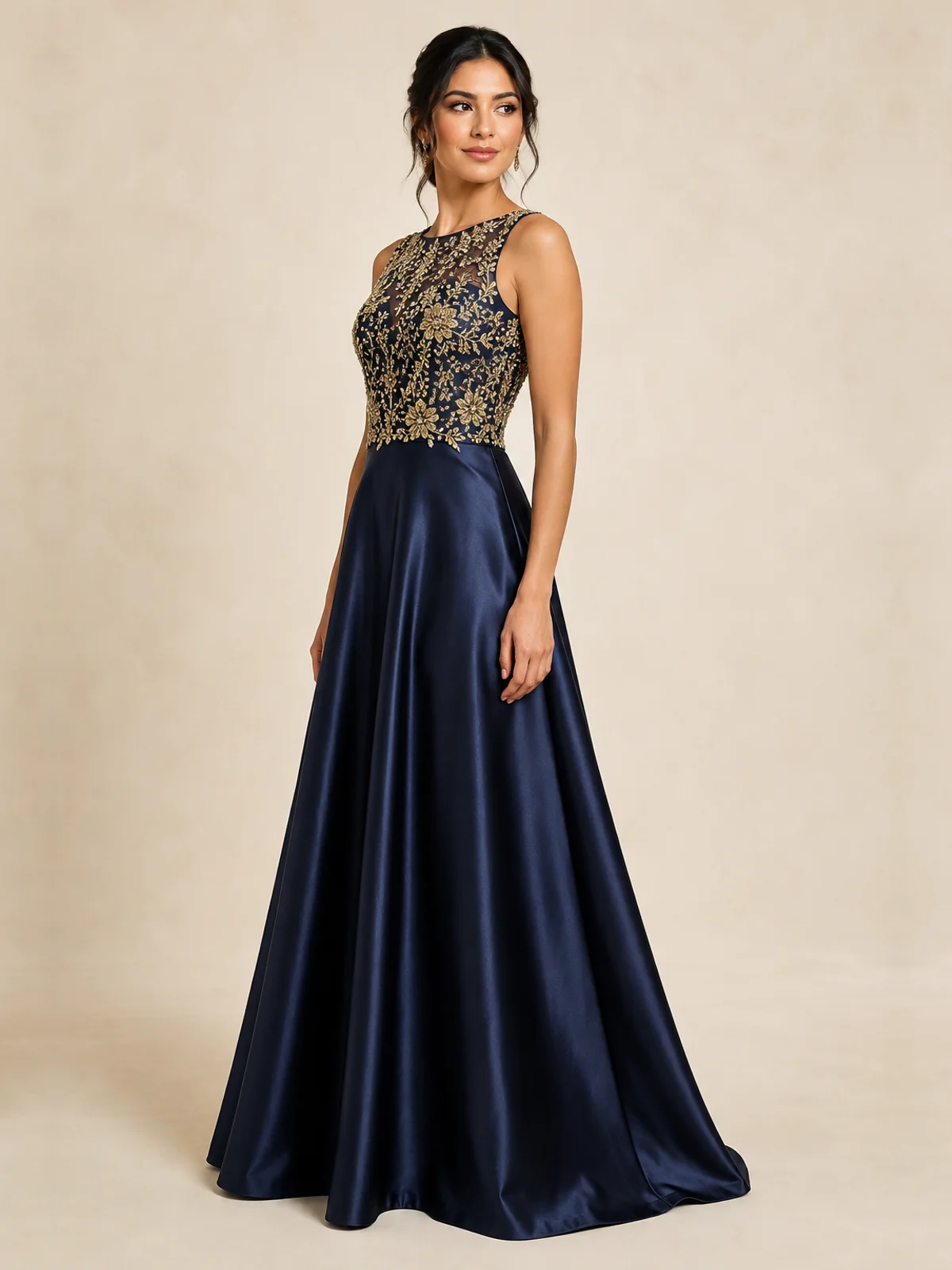 Vista de perfil 65° de #140 Vestido escote bardot azul marino titanio
