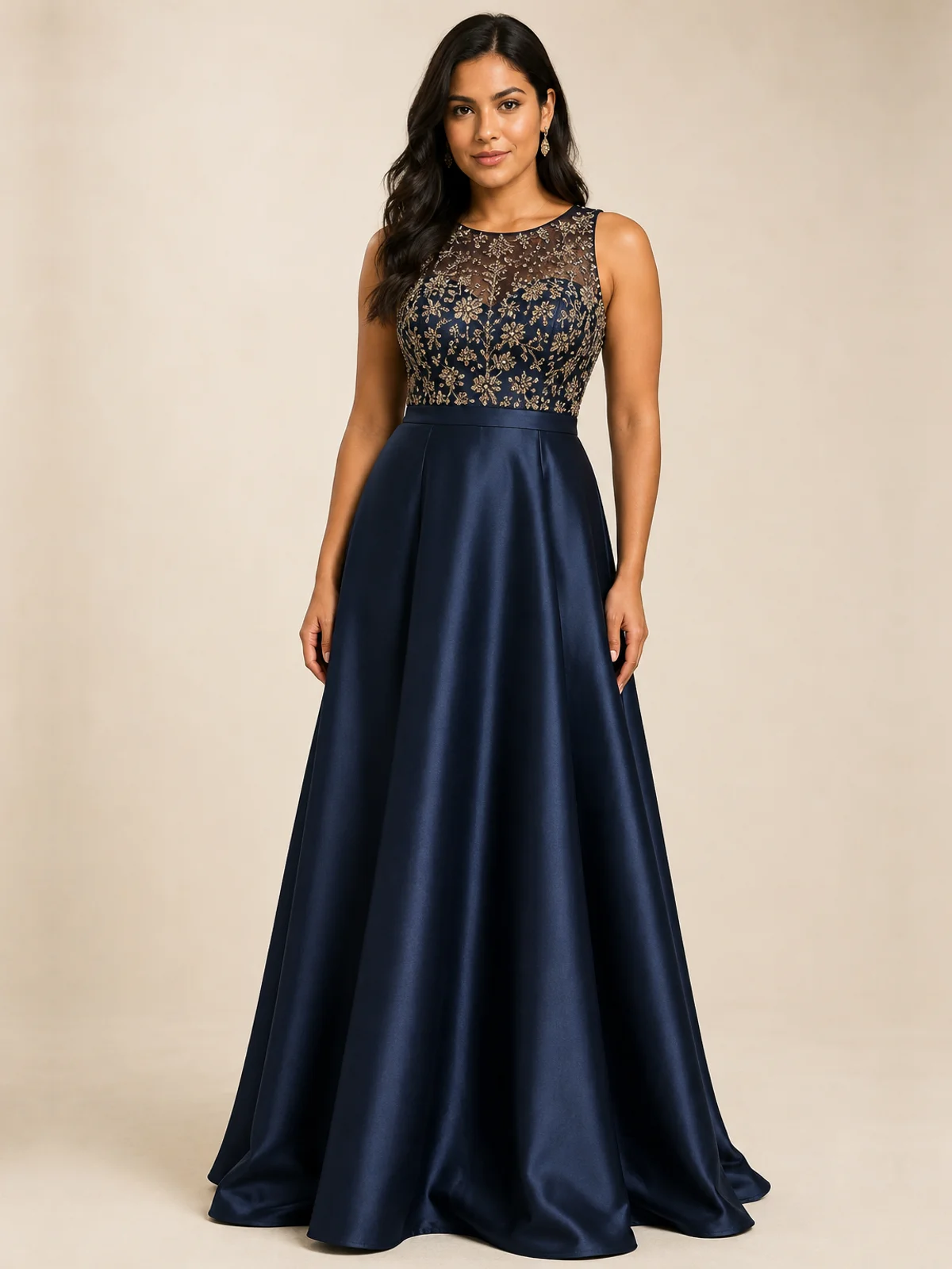 Vestido en renta: #140 Vestido escote bardot azul marino titanio frente