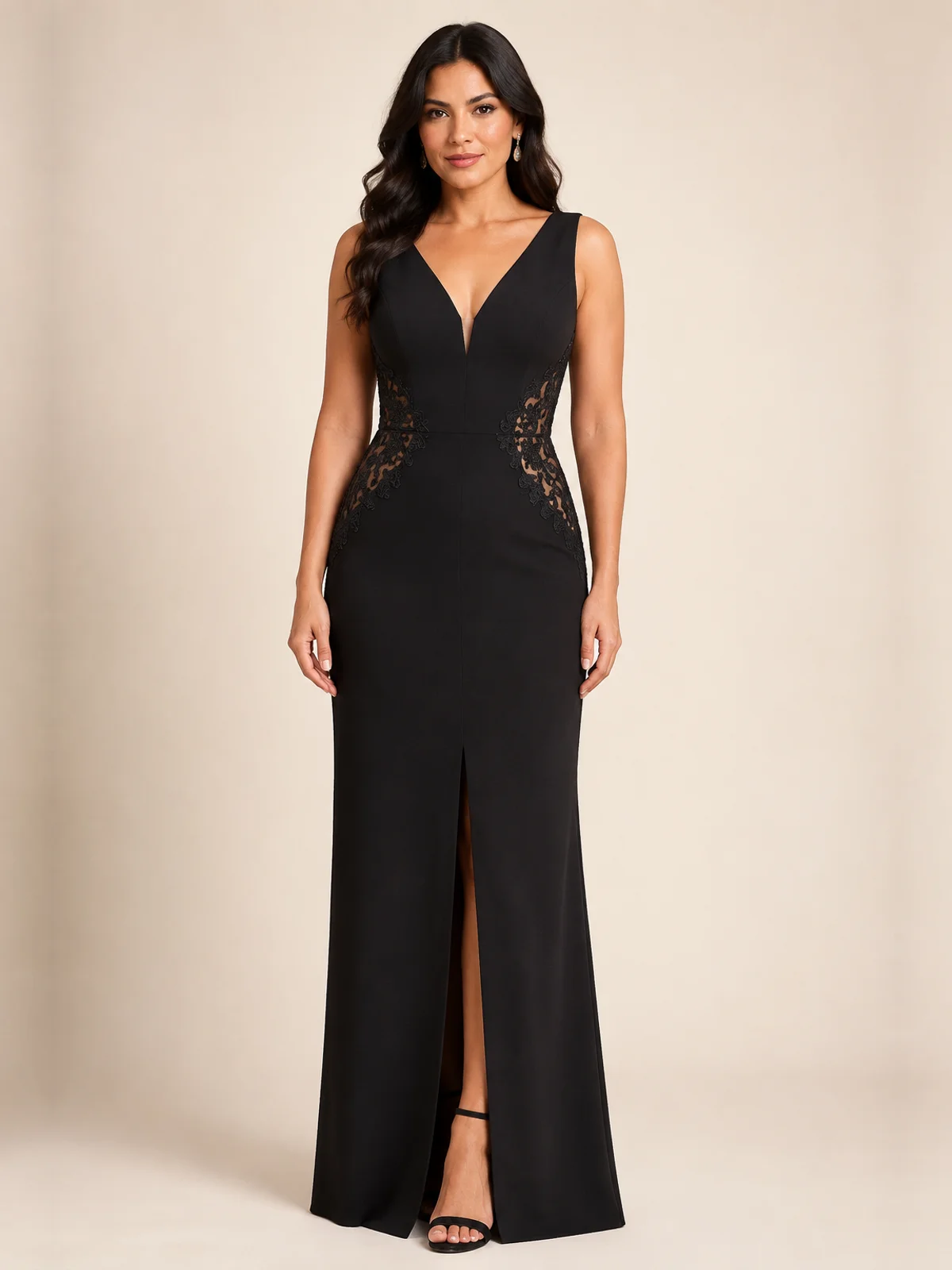 Vestido en renta: #142 Vestido manga francesa negro noche frente