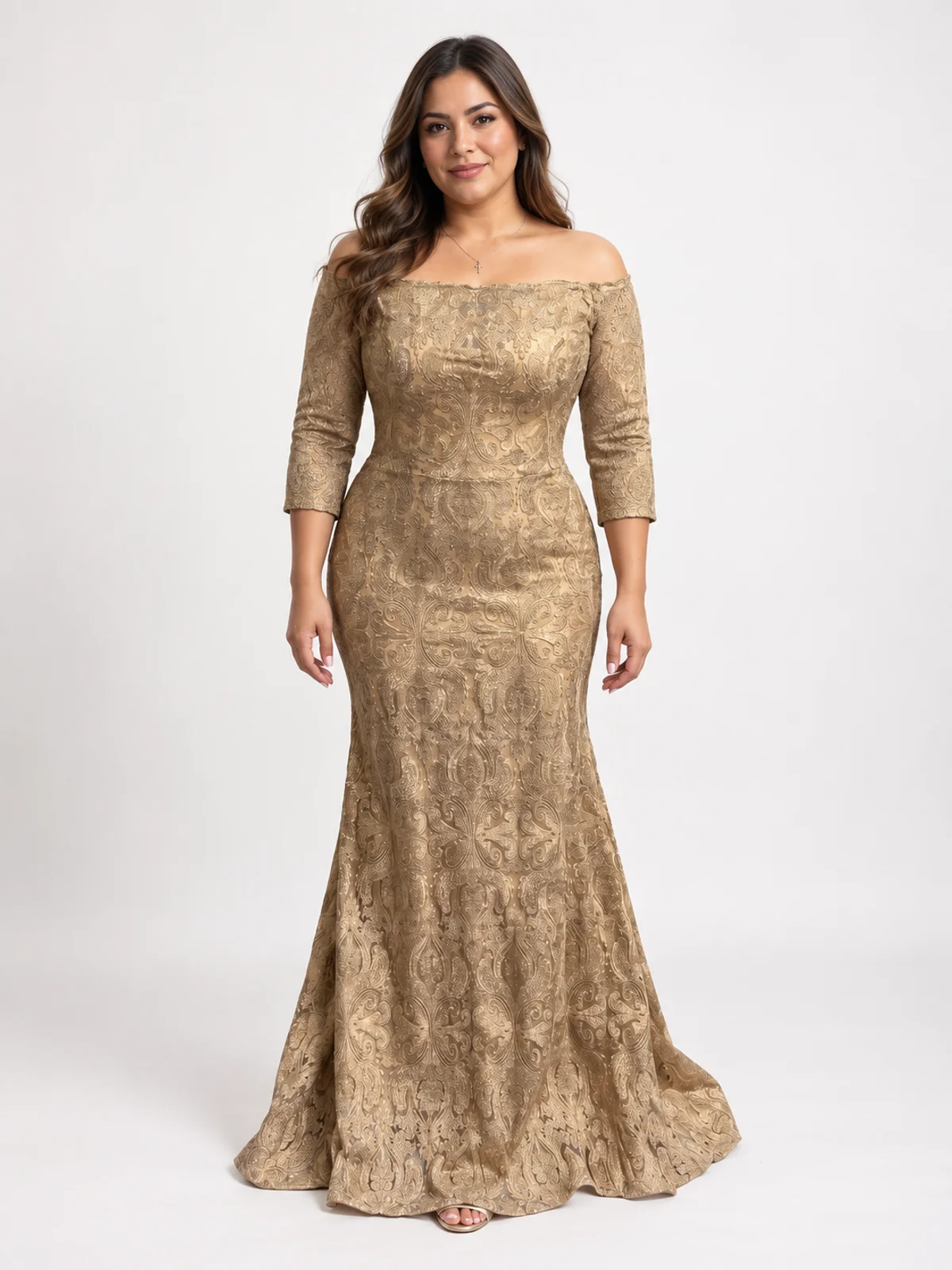Vestido en renta: #182 Vestido manga francesa cobre metálico frente