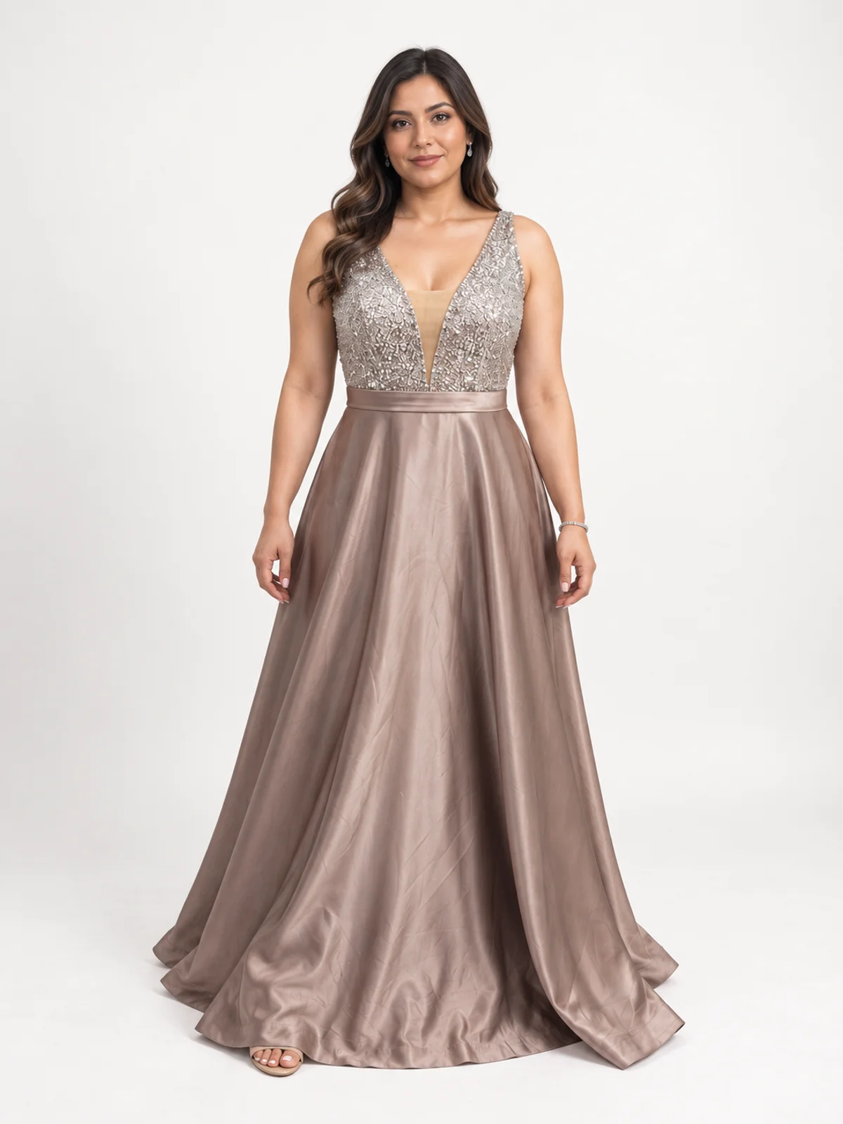 Vestido en renta: #184 Vestido sirena cobre metálico frente