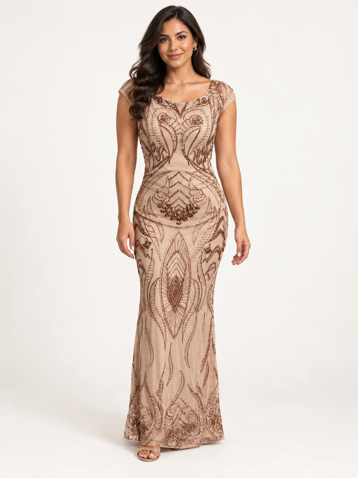 Vestido #185 Vestido princesa cobre metálico en renta en Monterrey frente