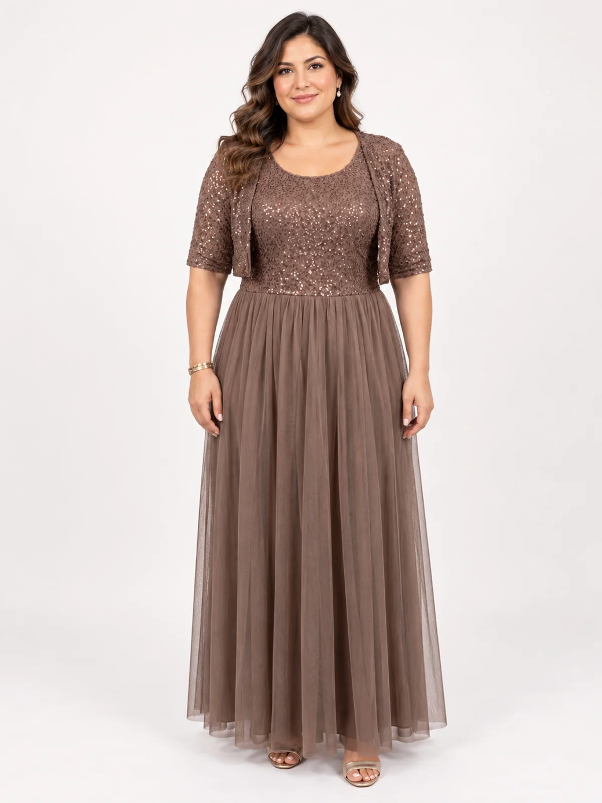 Vestido en renta: #187 Vestido drapeado de gala cobre metálico frente