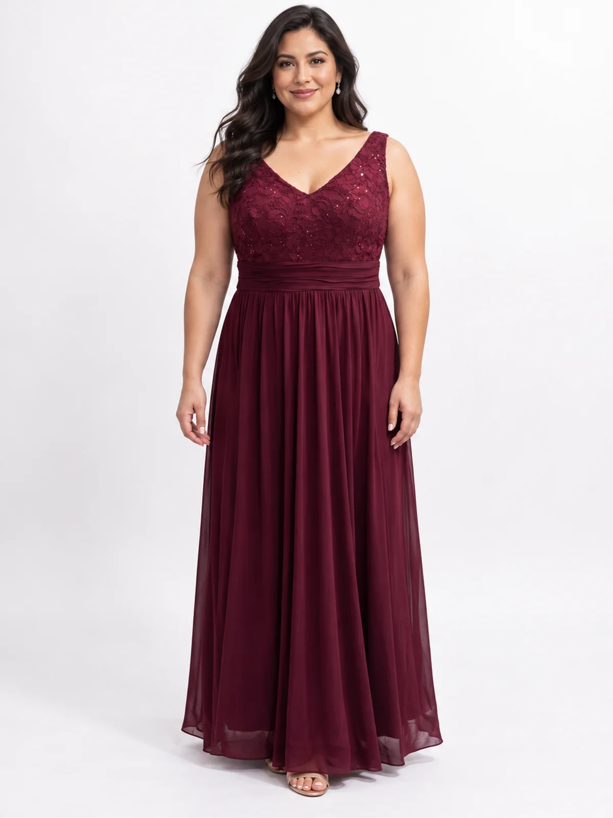 Vestido en renta: #191 Vestido línea a en satén vino borgoña frente