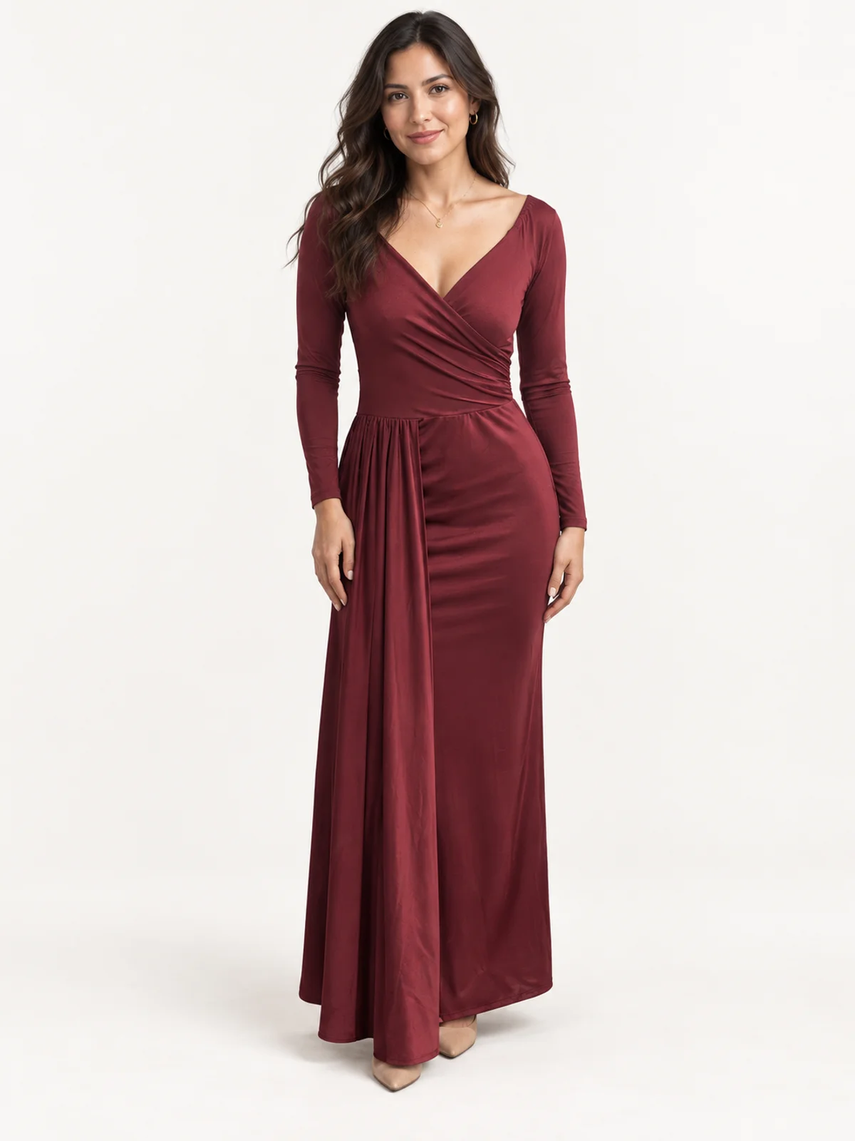 Vestido #192 Vestido sirena vino borgoña en renta en Monterrey frente
