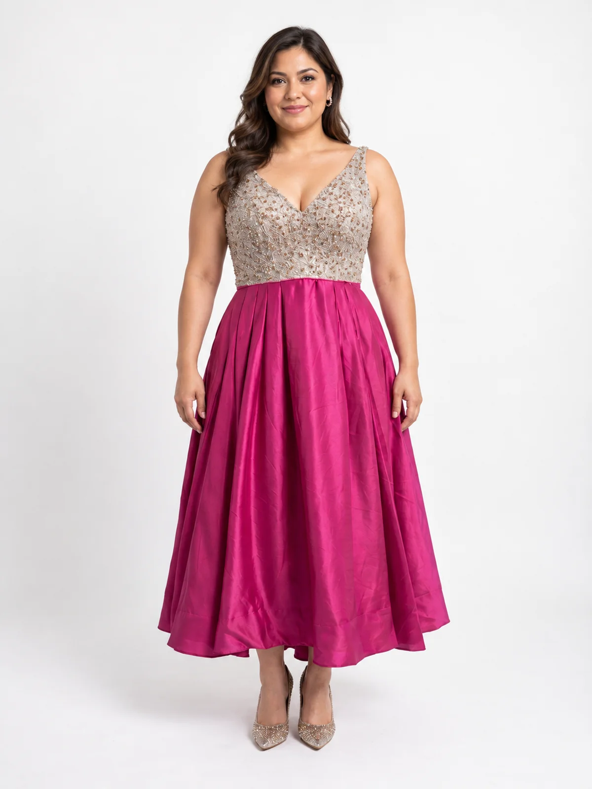 Vestido #200 Vestido sirena rosa fucsia gala en renta en Monterrey frente