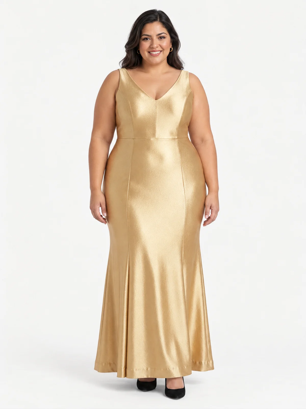 Vestido en renta: #206 Vestido manga francesa cobre metálico frente