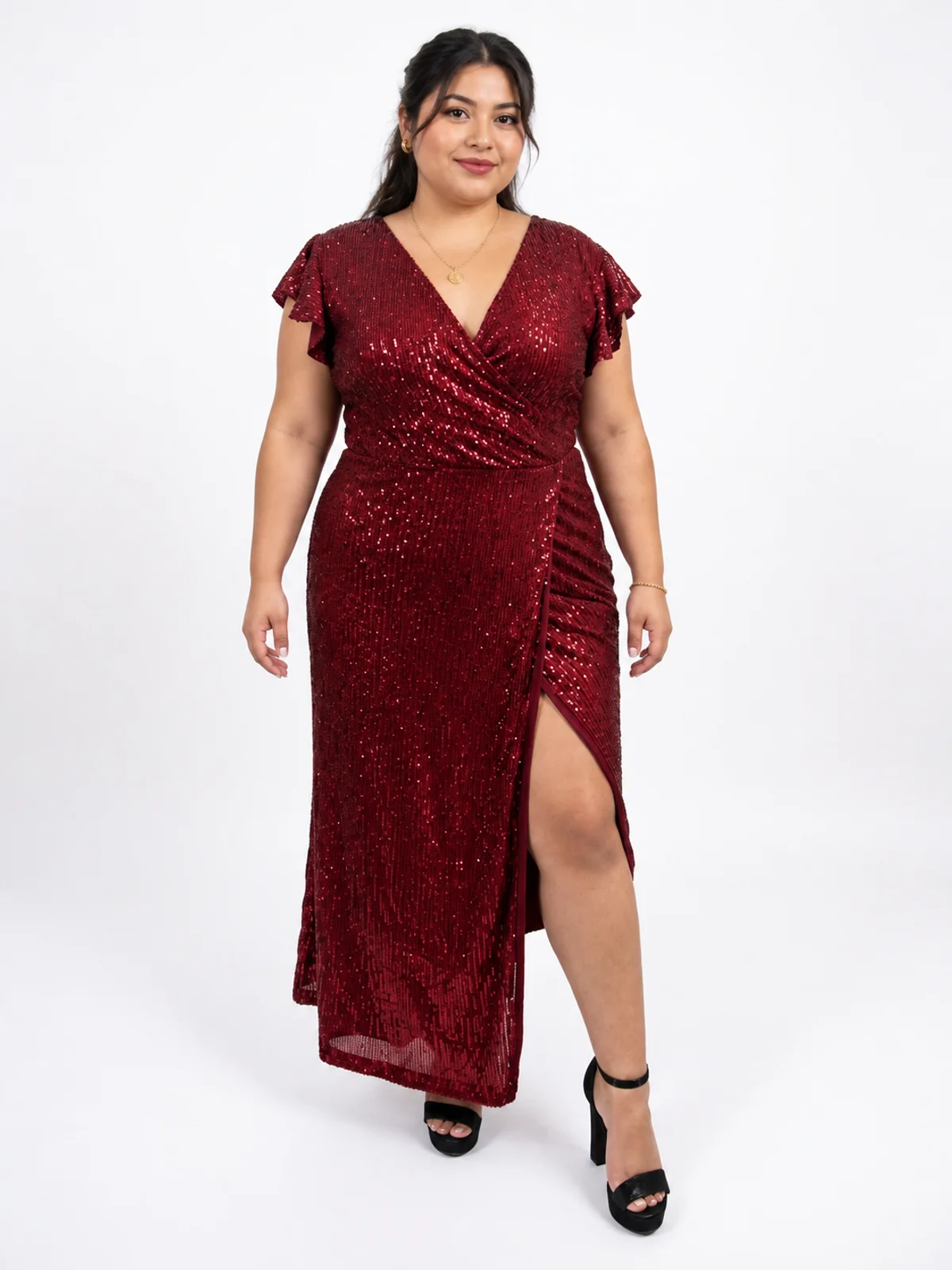 Vestido en renta: #212 Vestido escote bardot vino borgoña frente