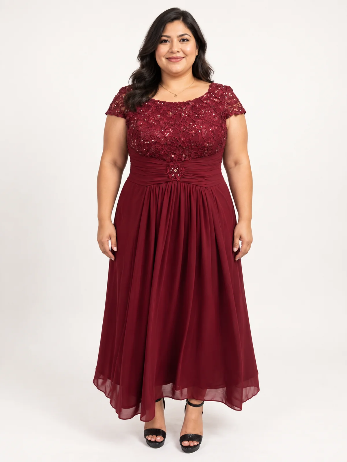 Vestido en renta: #215 Vestido línea a en satén vino borgoña frente