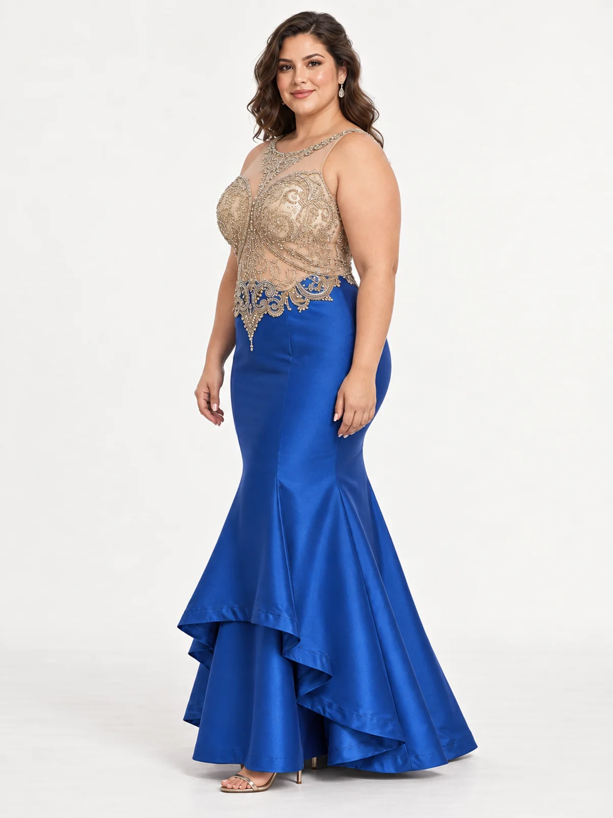Vista de perfil 65° de #225 Vestido princesa azul rey vibrante