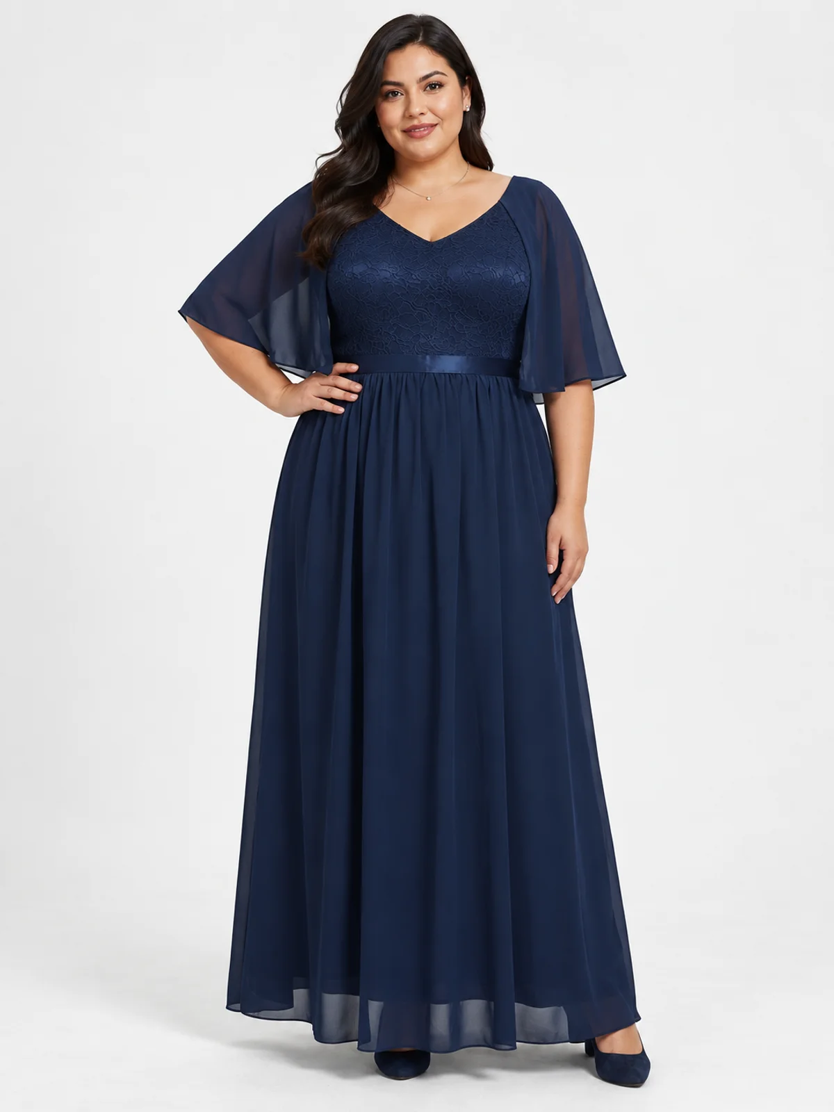 Vestido #228 Vestido escote bardot azul marino titanio en renta en Monterrey frente