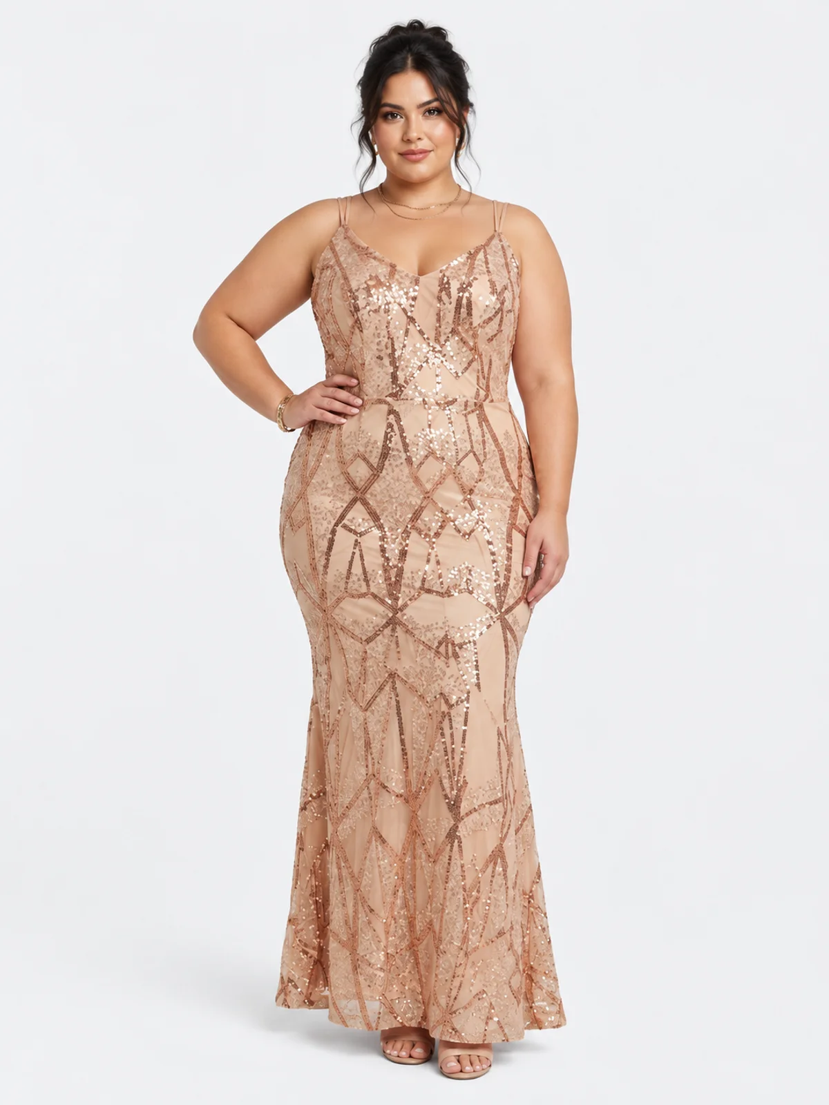Vestido en renta: #246 Vestido manga francesa cobre metálico frente