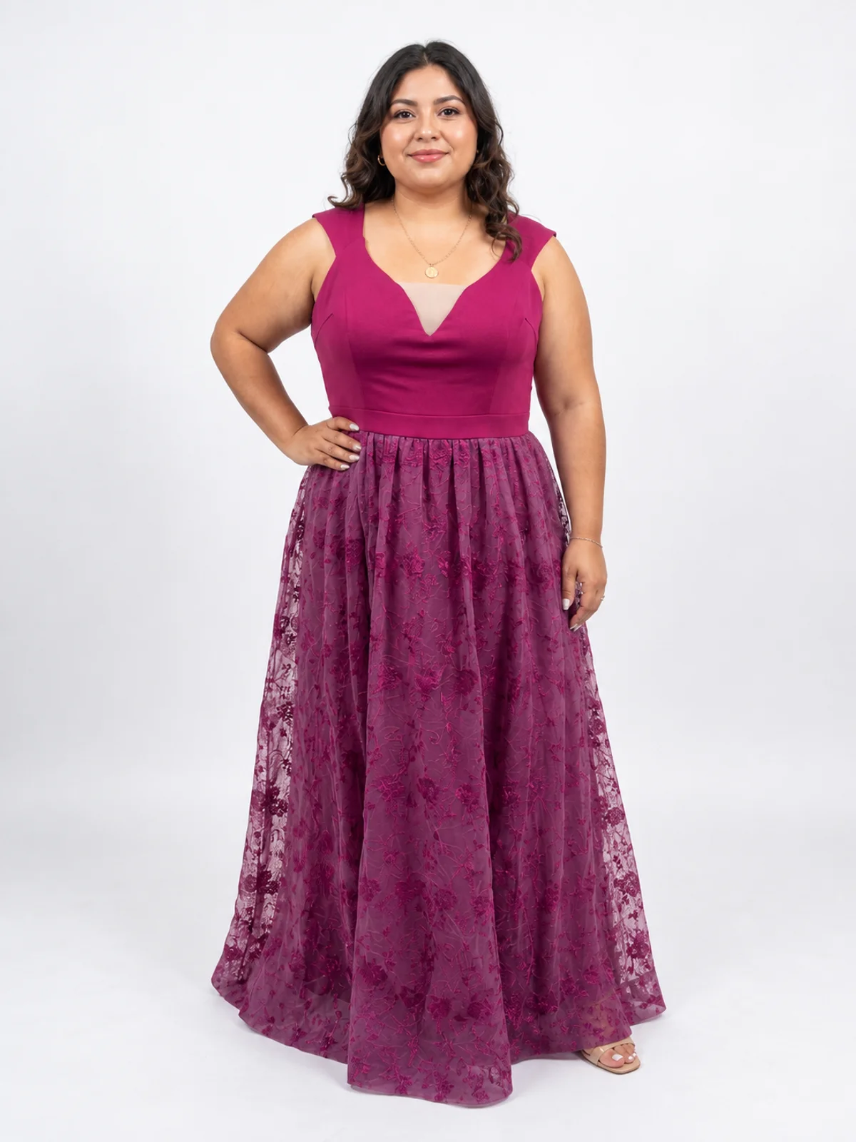 Vestido en renta: #254 Vestido manga francesa rosa fucsia gala frente